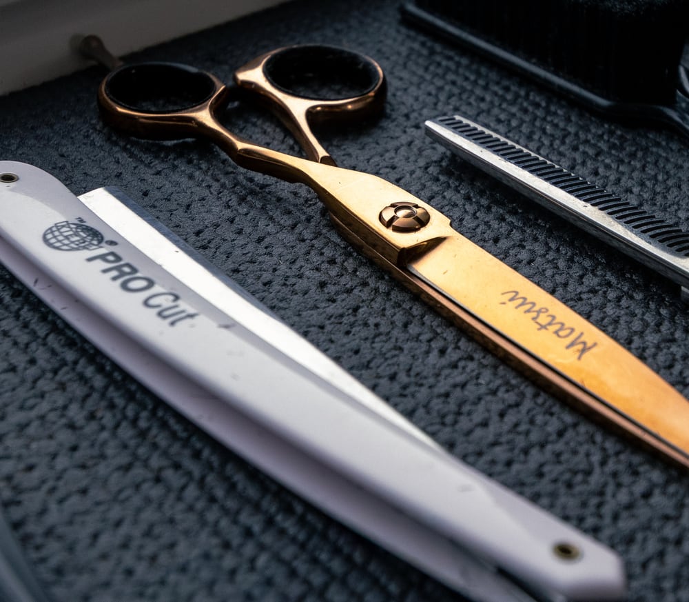 Gold barber scissors detail